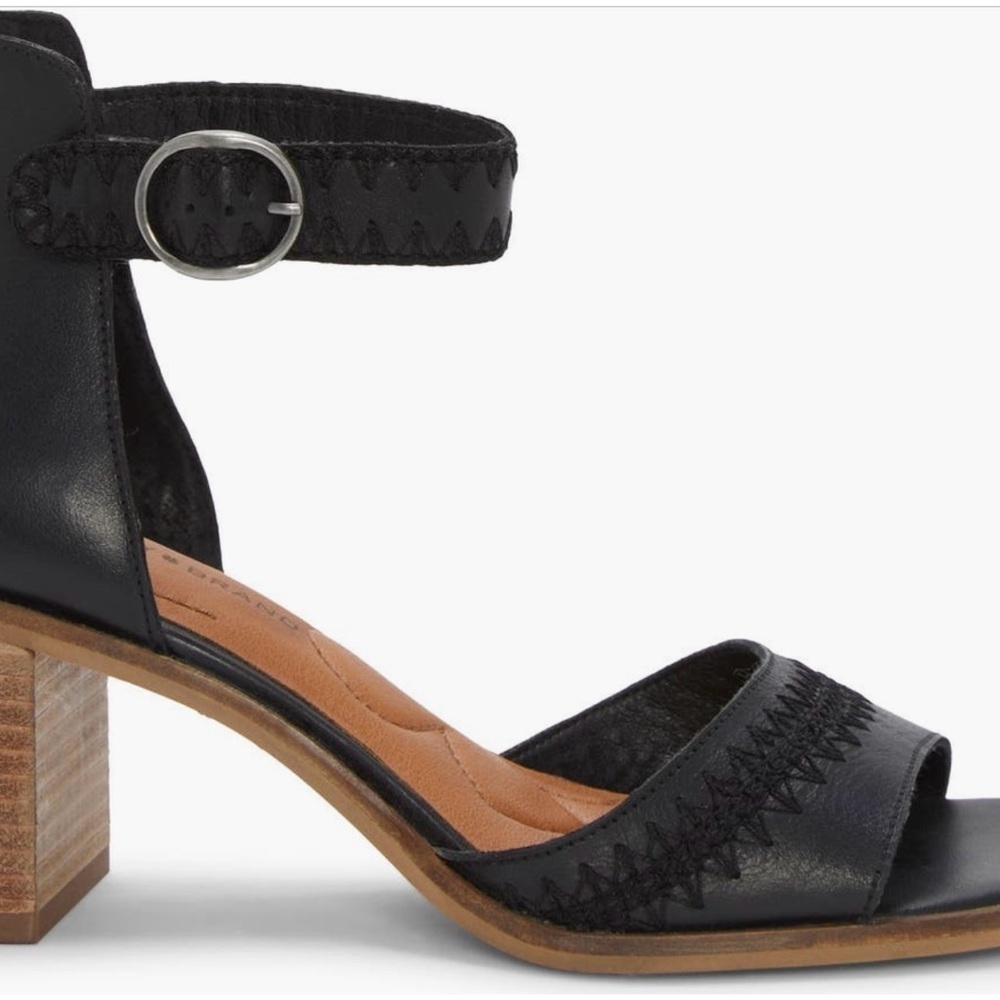 NWT Lucky Brand Summer Haze Shivona Black Leather Block Heel  Sandals - Picture 2 of 8